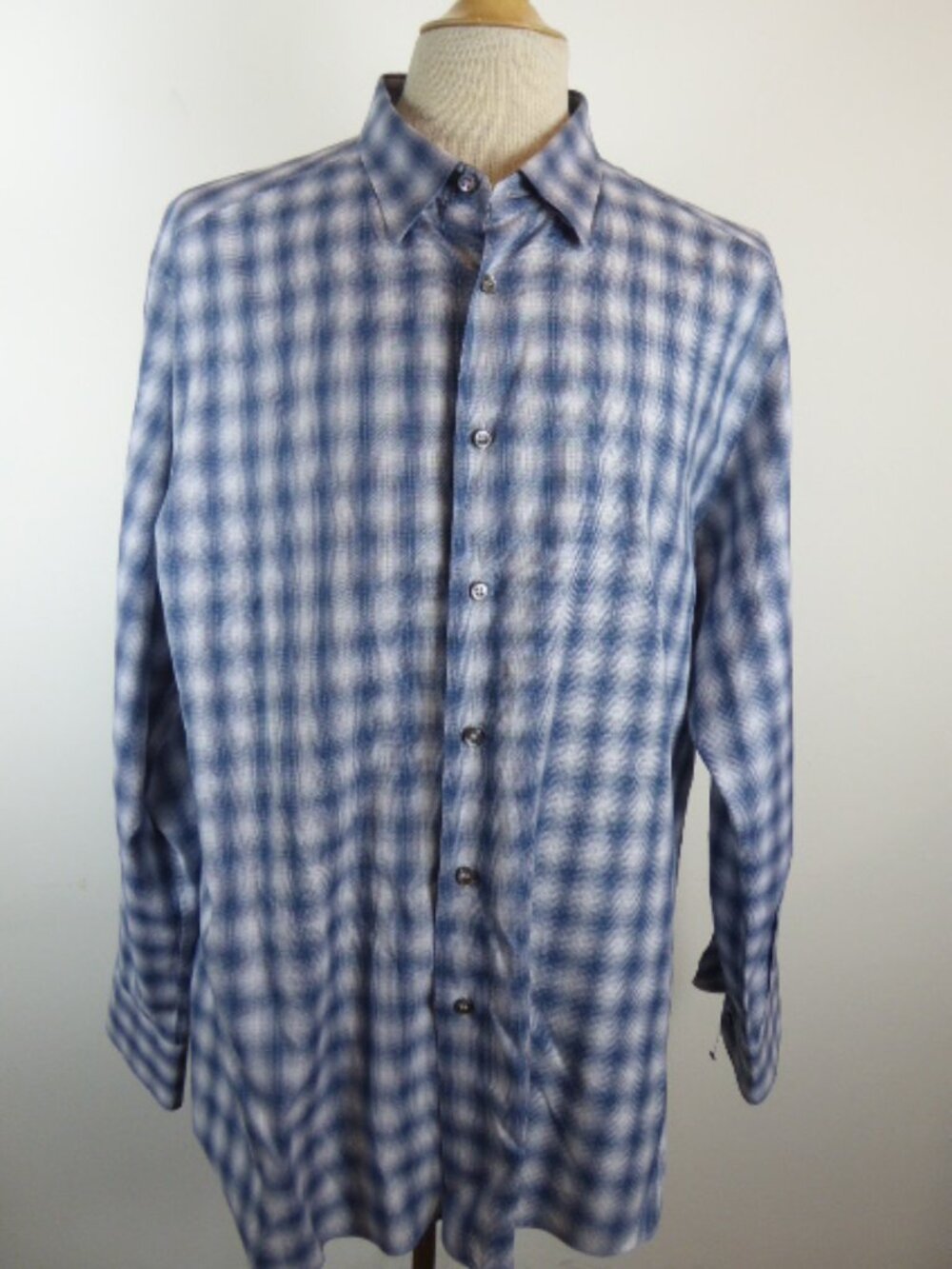 BRIONI blue check plaid cotton shirt 3xl